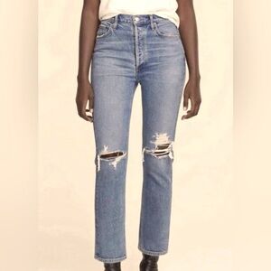 Agolde Riley High Rise Straight cropped .
Distressed Blue Jeans in size 24 W
